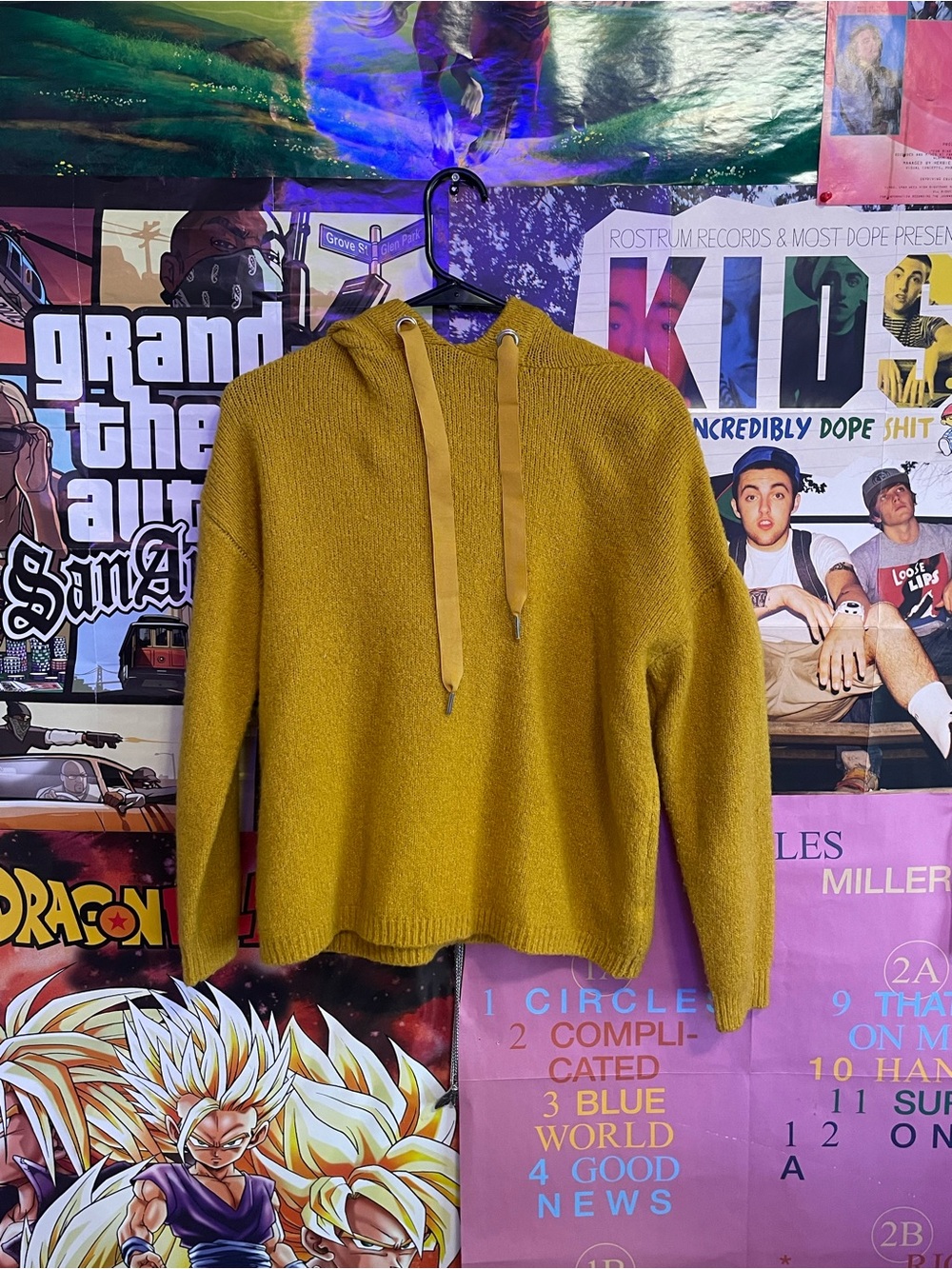 Angel Kiss Mustard Crewneck Hooded Knit Sweater